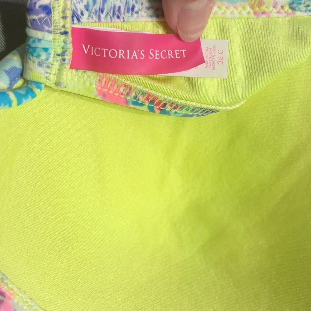VICTORIA’S SECRET Multi-Color Neon Push-Up Halter Bikini Top 36C Ruffle Edge